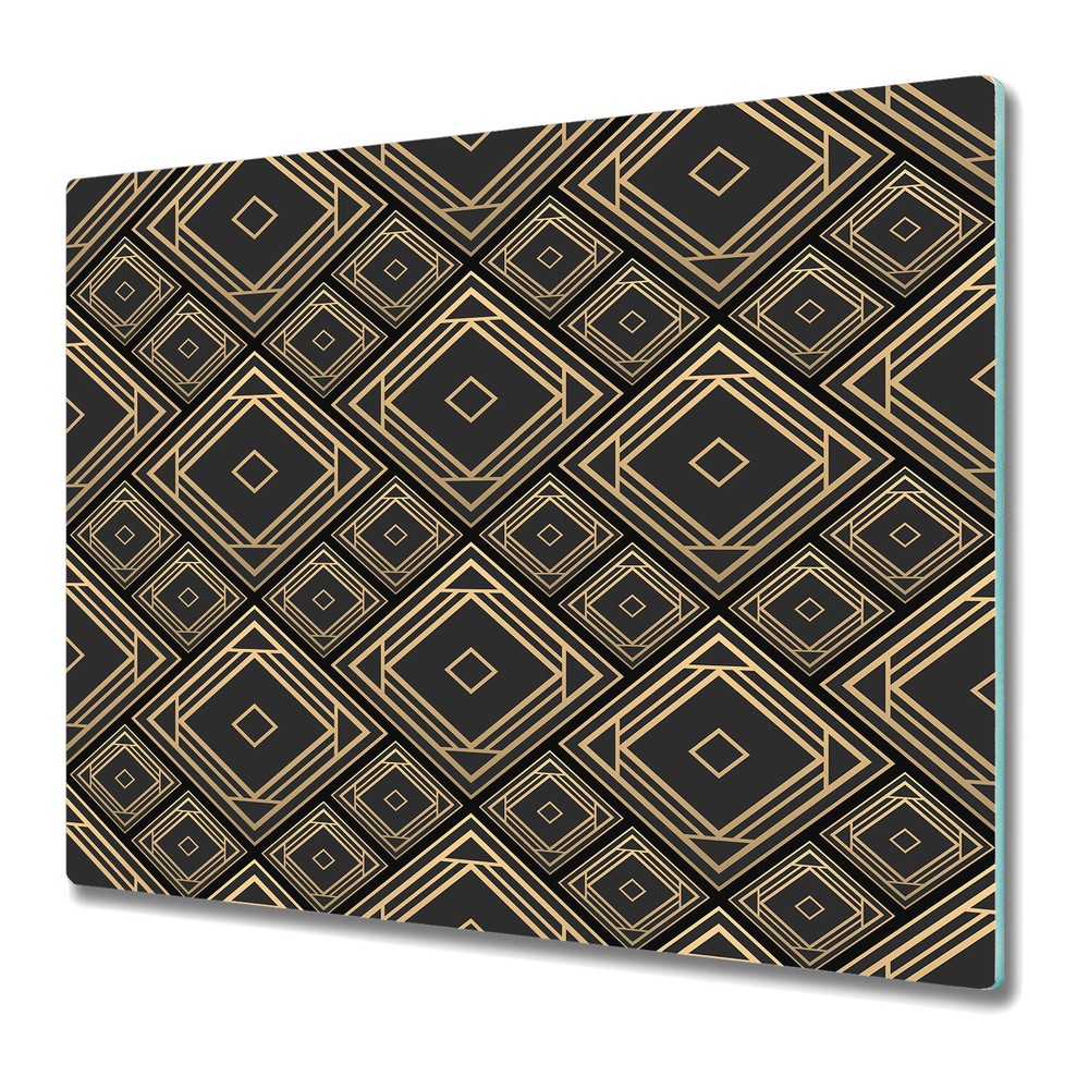 Glass Kitchen Chopping Board Art Deco black and golden tile-work 60x52