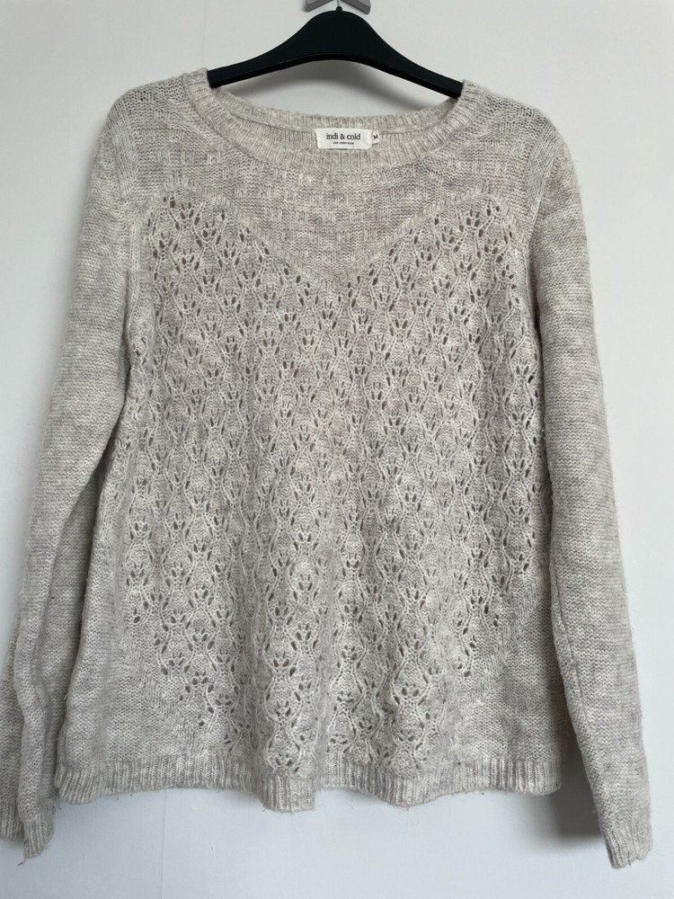 Indi & Cold Jumper Size 10 M Wool Blend Grey Knit Designer Sweater with pattern