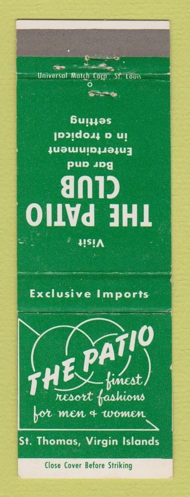 Matchbook Cover - The Patio Club St Thomas Virgin Islands Clothes