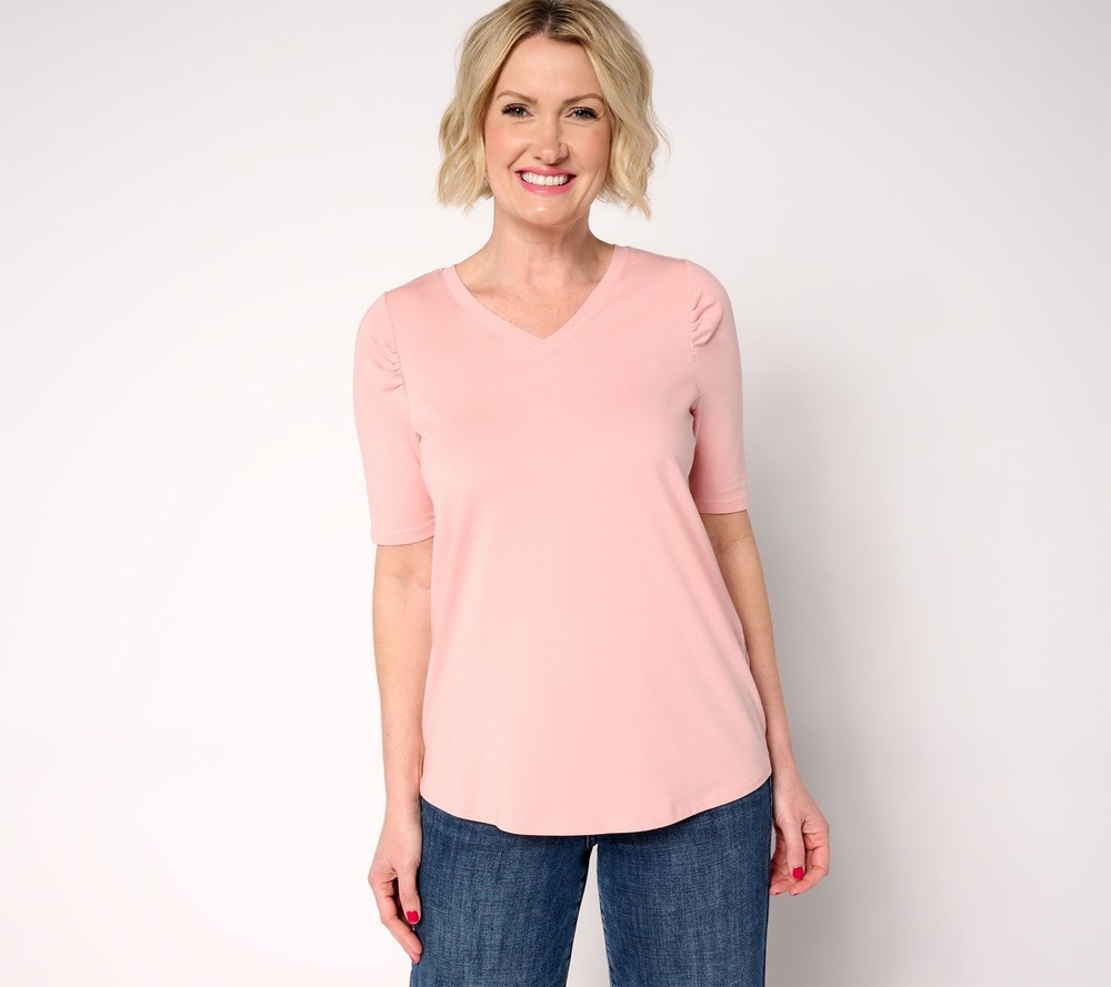 Anybody Women's Top Sz L Cozy Knit Elbow Puff Sleeve Pink A689695