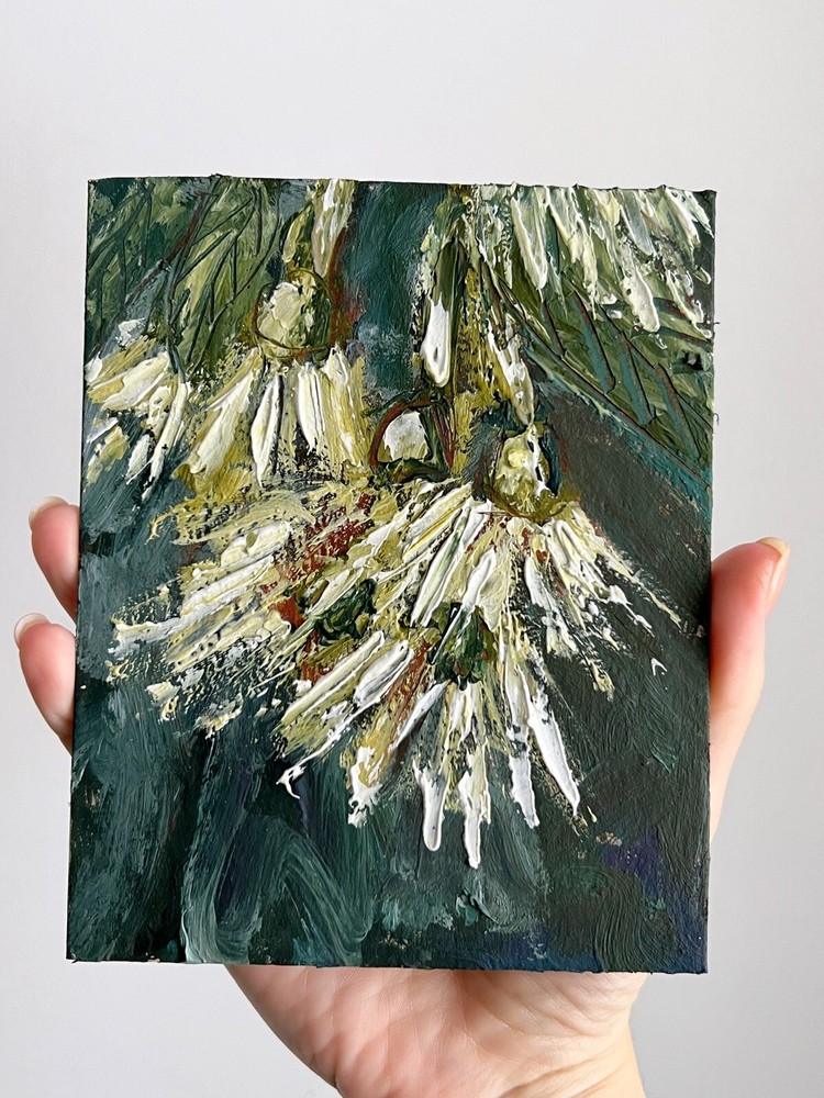 Original Floral Art Garden Painting White Flowers Oil Painting Miniature Artwork