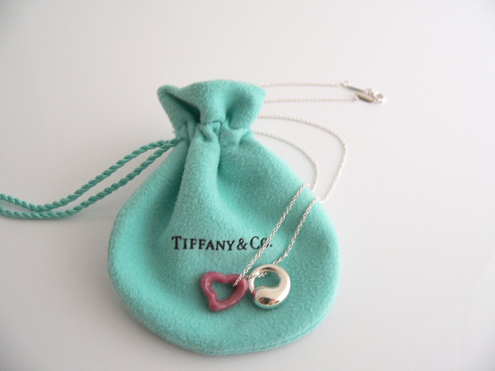 Tiffany & Co Peretti Pink Rhodonite Heart Silver Eternal Circle Necklace Gift