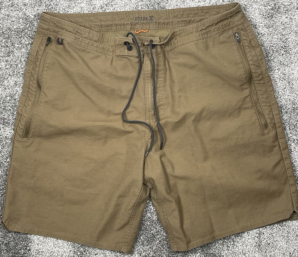 Roark Shorts Mens 36 Brown Layover Traveler Drawstring Zip Pockets Stretch