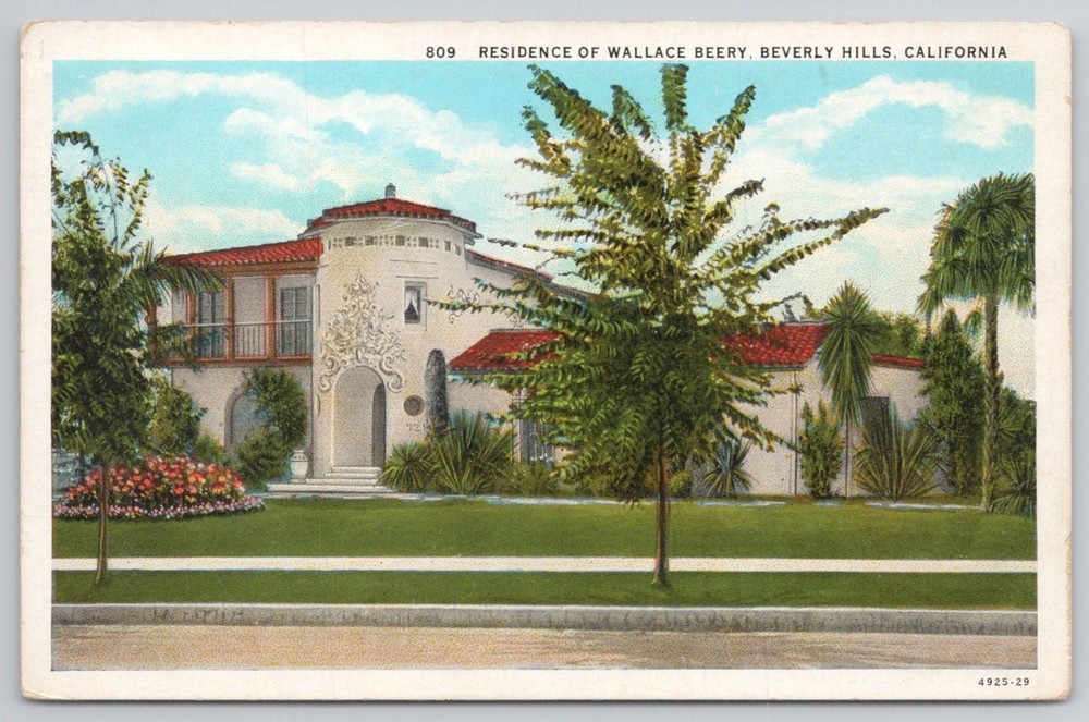 Wallace Beery Residence Beverly Hills California Linen Postcard 1930s Actor Home