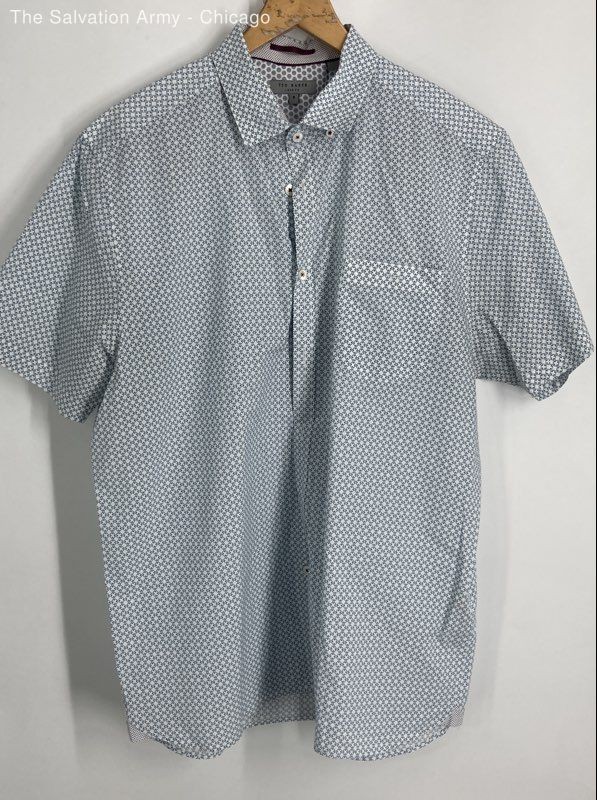 Ted Baker Mens White Geometric Cotton Short Sleeve Button-Up Shirt Size 5