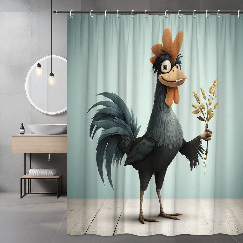 Rooster Shower Curtain Farm Animal Cartoon Print
