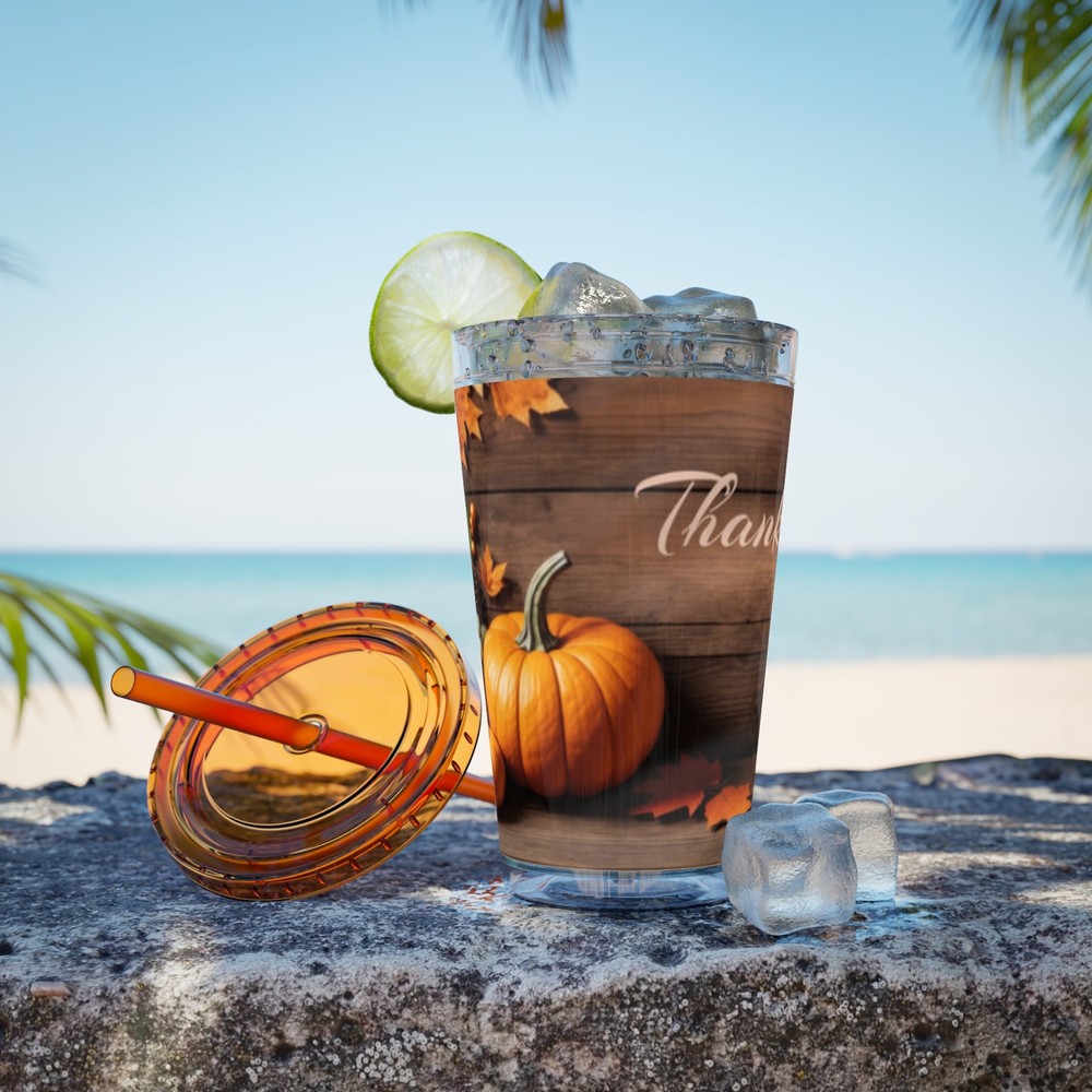 Thanksgiving Sunsplash Tumbler with Straw 16oz Holiday Themed