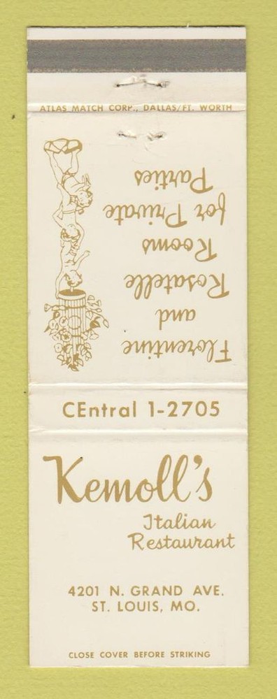 Matchbook Cover - Kemoll's Italian Restaurant St Louis MO