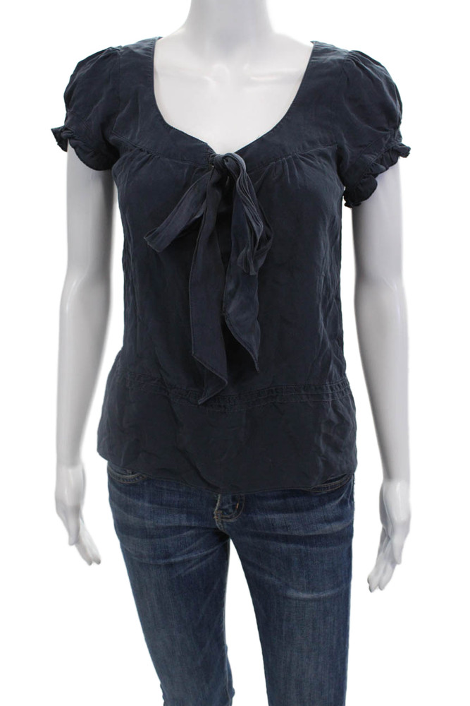 Nanette Lepore Womens Tied Blouse Blue Size 2Free Shipping in US $100+ Orders | $6.95 Orders Below