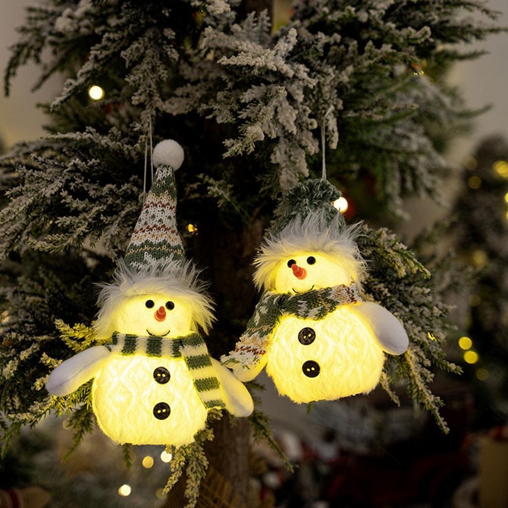 Christmas Luminous Snowman Ornament Plush Snowmen Figurines Xmas Tree Decor GXX