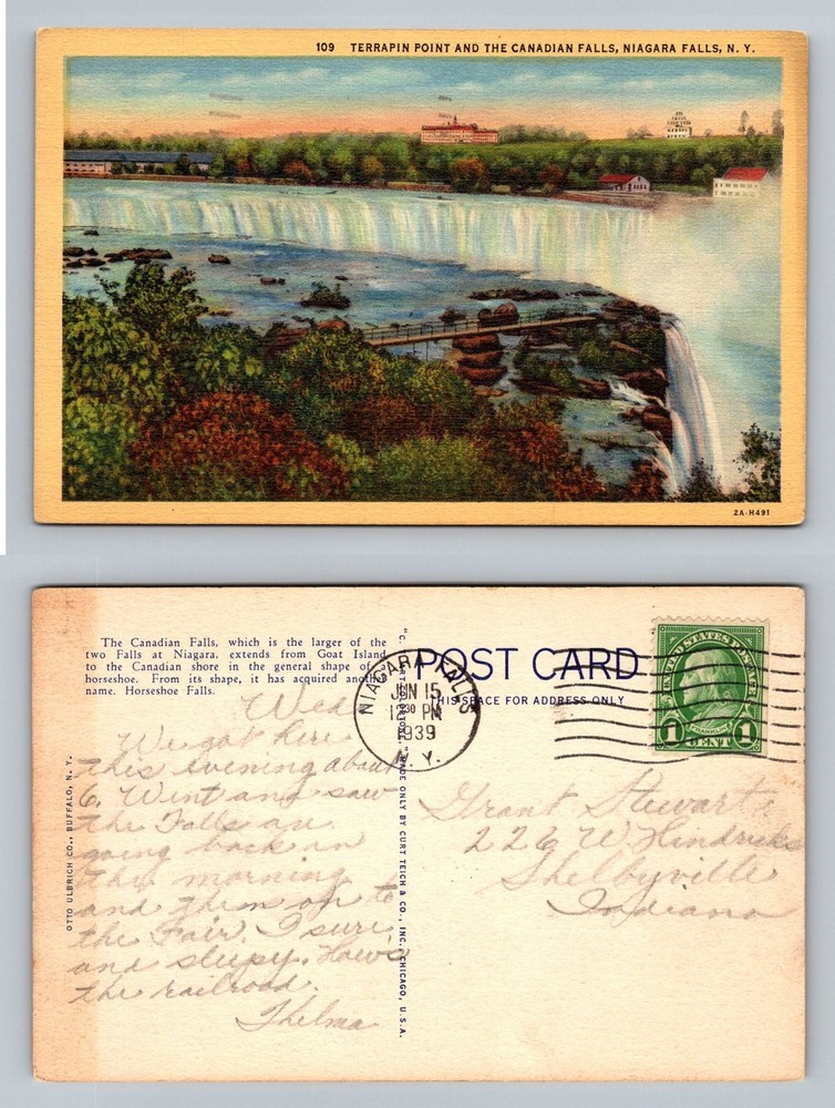 Niagara Falls, NY-New York, Canadian Falls Terrapin Point Vintage Postcard
