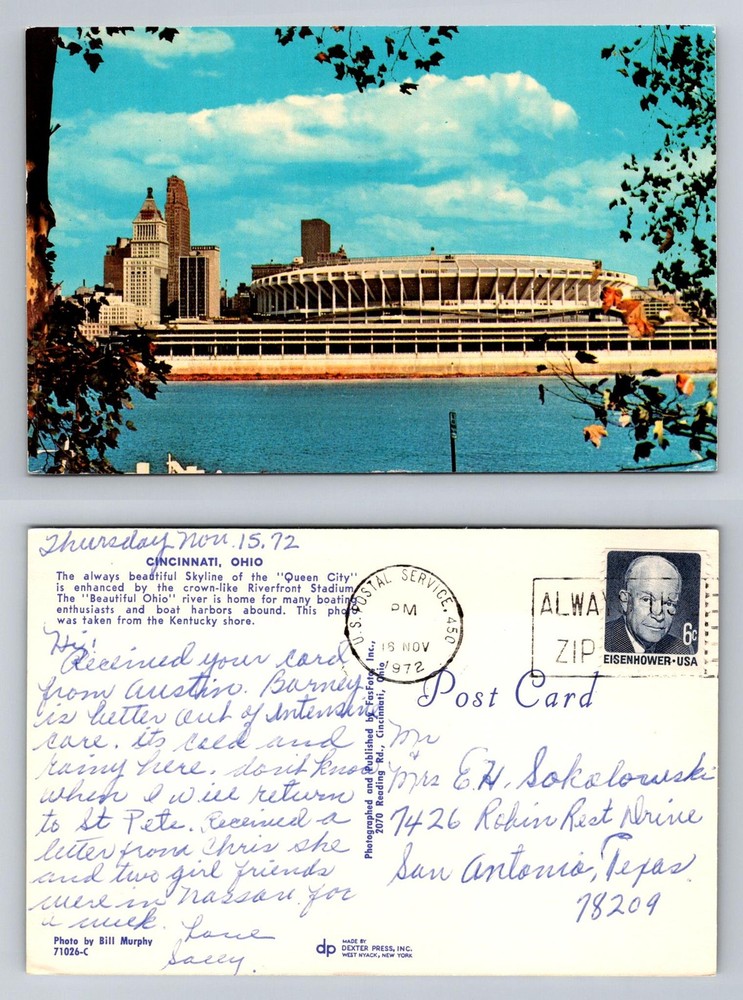 Cincinnati, OH-Ohio, Riverfront Stadium Skyline Kentucky Vintage c1972 Postcard