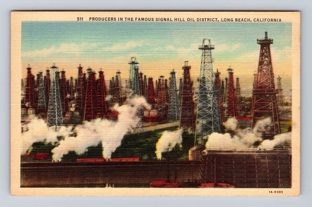 Long Beach CA-California, Producers Signal Hill Oil District, Vintage Postcard