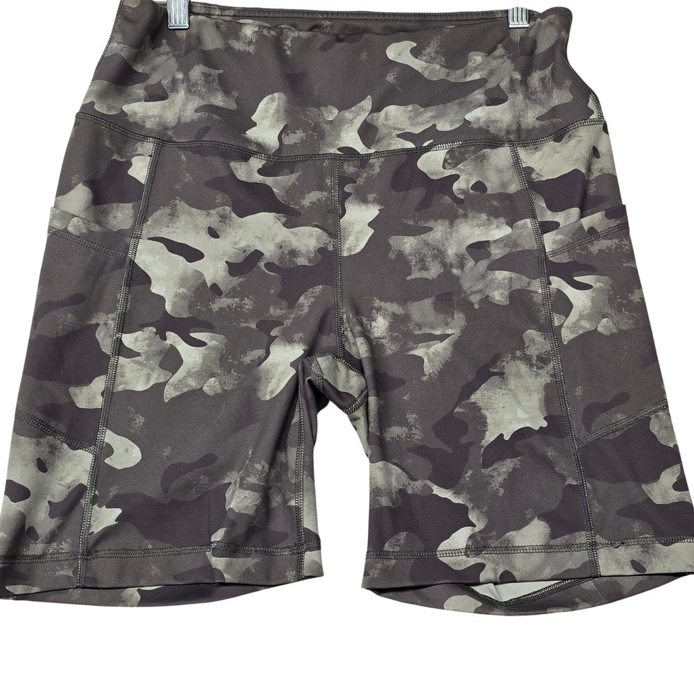 Yogalicious Lux Womens XL Camo Biker Shorts High Waist Side Pockets Grey Green