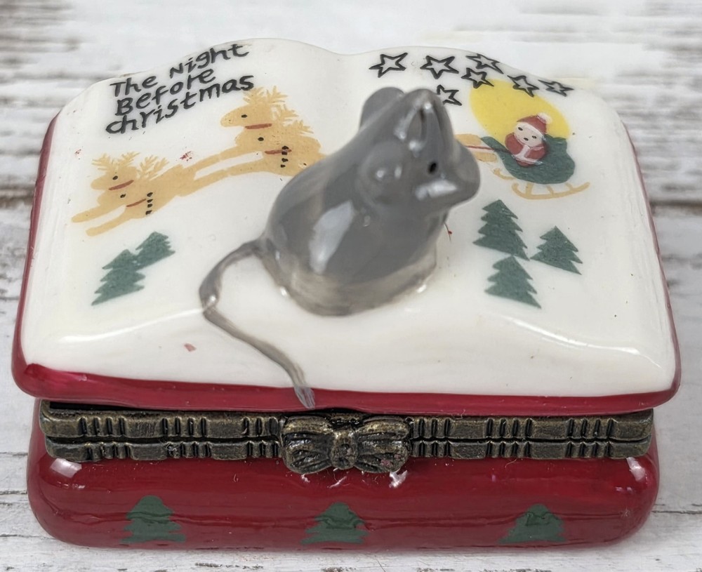 Vintage Night Before Christmas Hinged Trinket Box With Mouse/Cheese Trinket