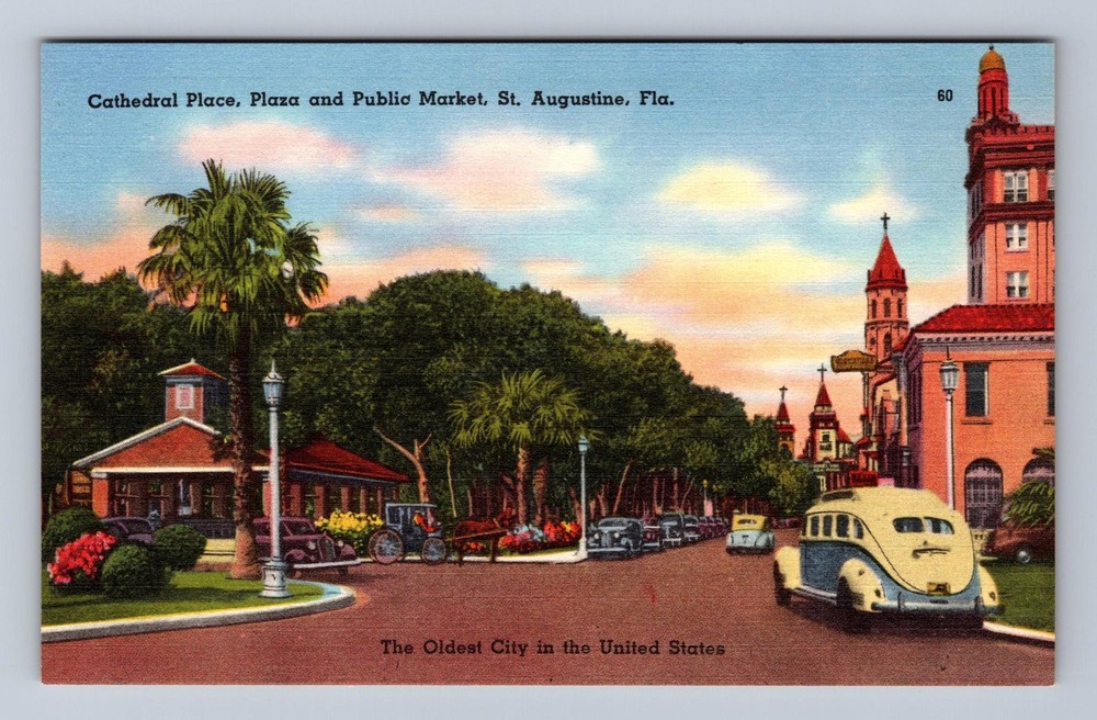 St Augustine FL-Florida Cathedral Place Plaza Public Market Vintage Postcard