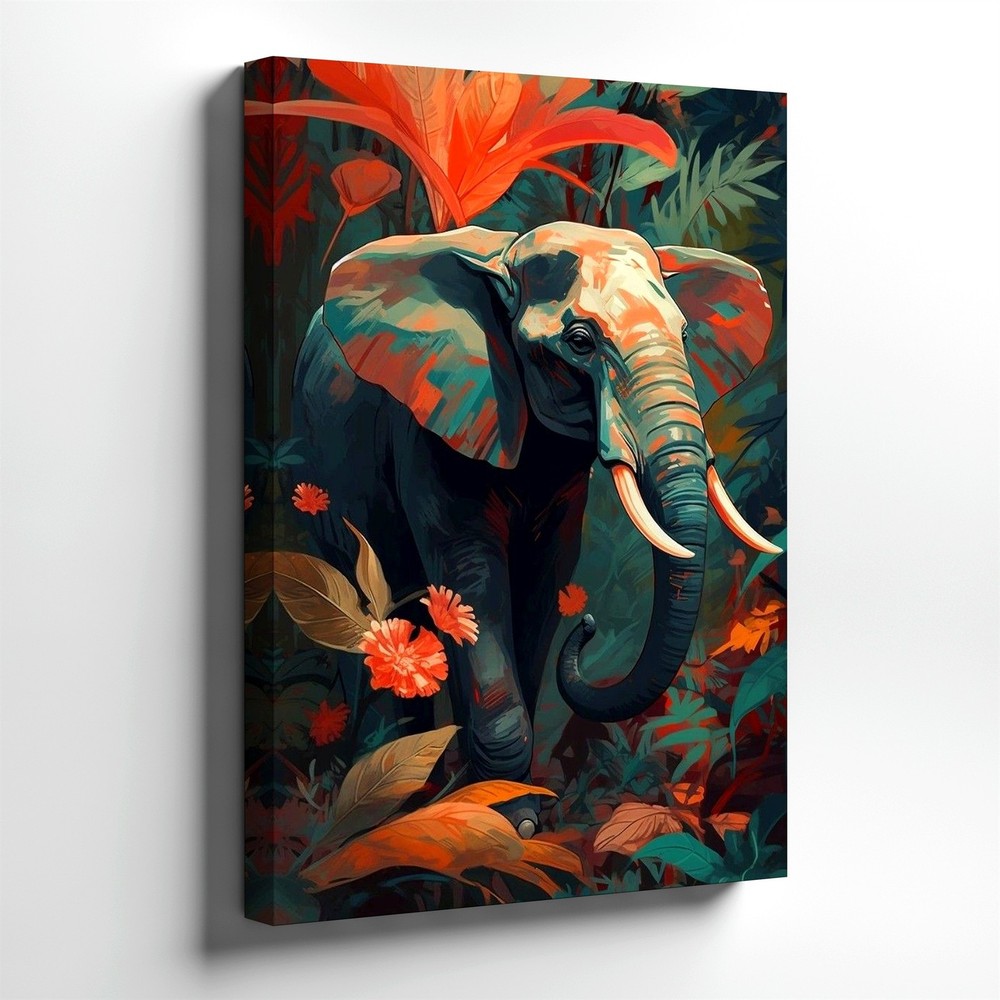 Wall Art Elephant Jungle Tropical Floral Animal Canvas Print Home Decor Poster