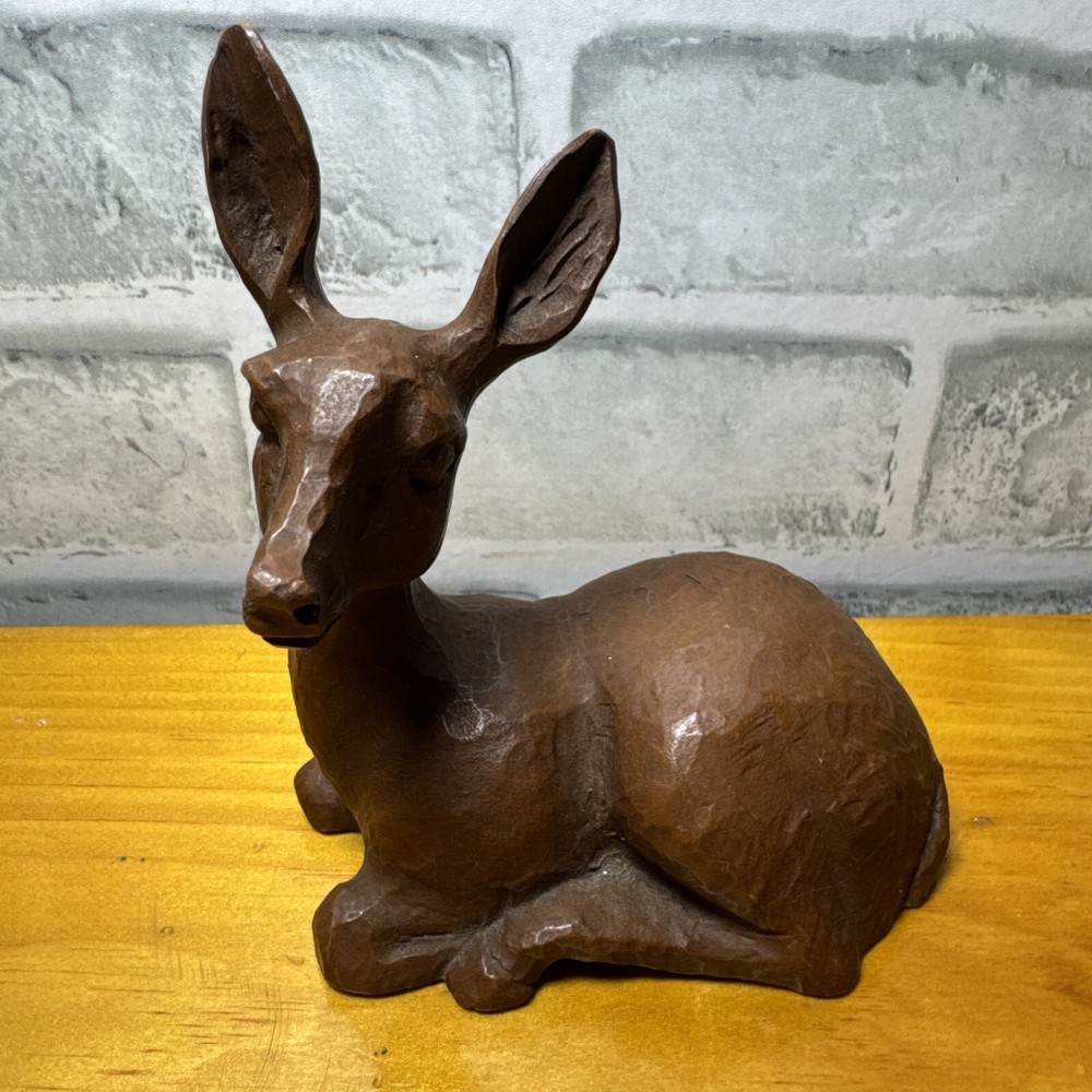 Red Mill Vintage Deer Doe Figurine Handcrafted Pecan Shells Resin USA 5” Tall