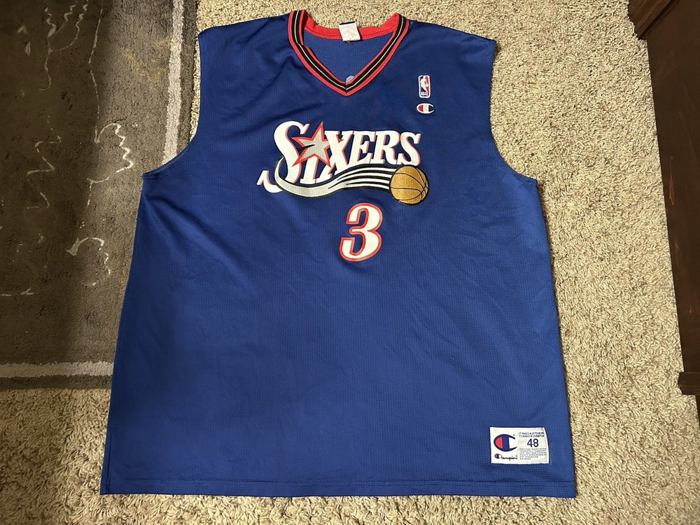 Vintage Champion Sixers Allen Iverson #3 Philadelphia 76ers Jersey Mens Sz XL 48