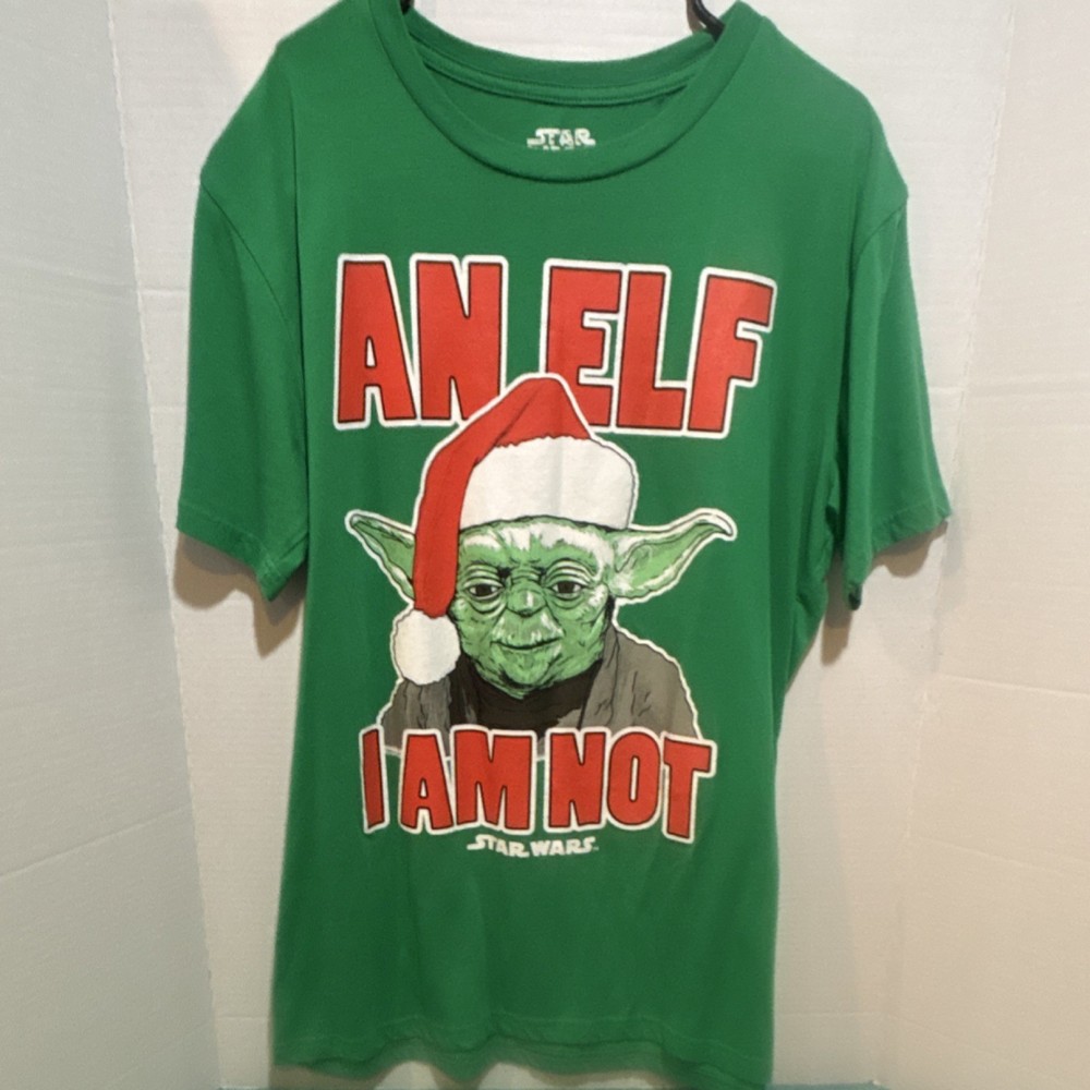 Star Wars Yoda Green Christmas Graphic Print Men's Cotton T-Shirt Size L