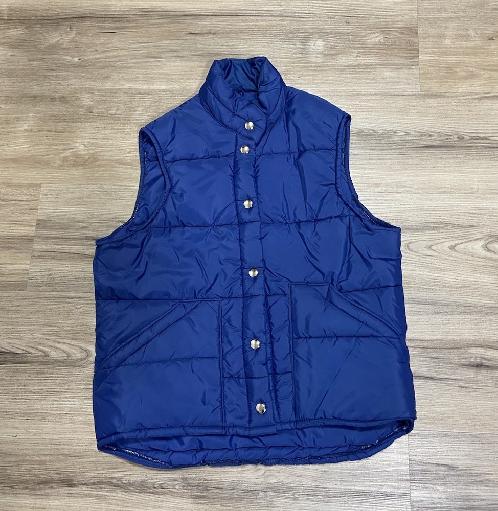 Vintage LL Bean Puffer Vest ladies M Blue Goose Down Quilted Snap Button 80s