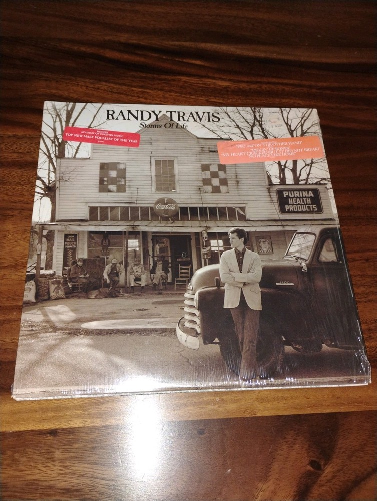 RANDY TRAVIS ( STORMS OF LIFE ) ORIG 1986 VINYL LP in shrink w/ HYPE stickers NM