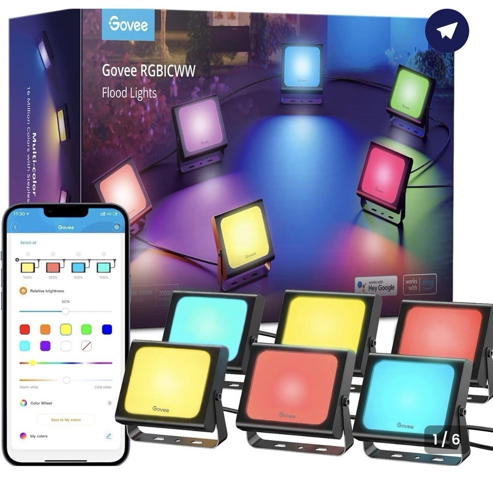 Govee RGBIC LED Smart WIFI Flood Lights 6 pack Color Changing, App Control, New