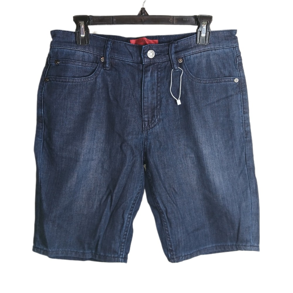Hugo Boss Straight Fit Denim Shorts Mens 32 Dark Wash Mid Rise Bermuda Shorts
