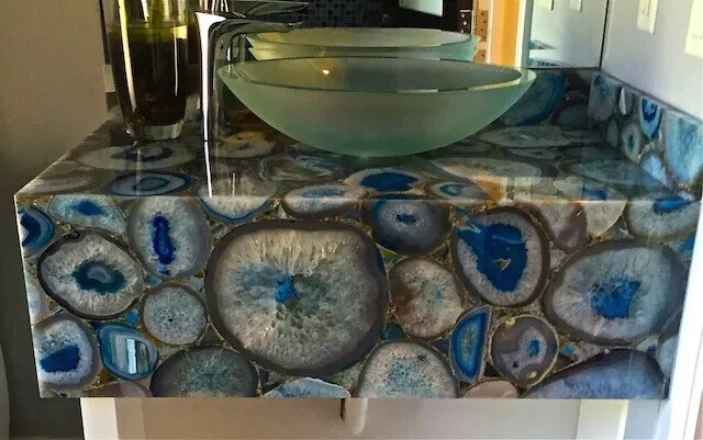 Agate Vanity Countertop, Blue Agate Geode Bathroom Vanity Countertop Decor