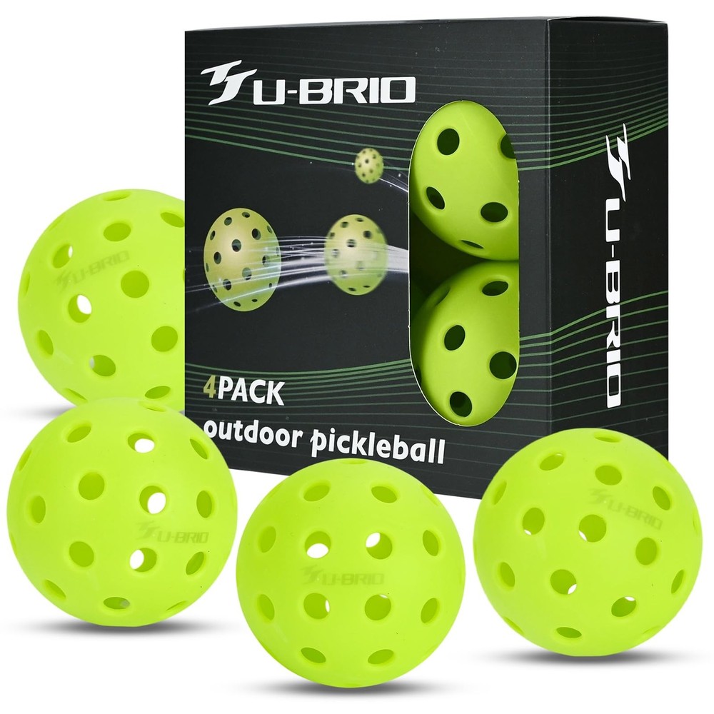 Durable 40-Hole Outdoor Pickleball Balls 4-Pack Green