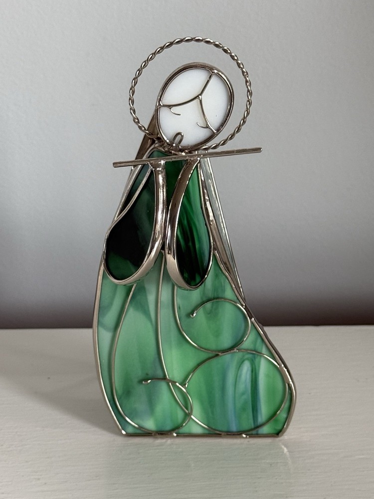 Vtg  Stained Glass Angel Tealight Candle Holder Freestanding