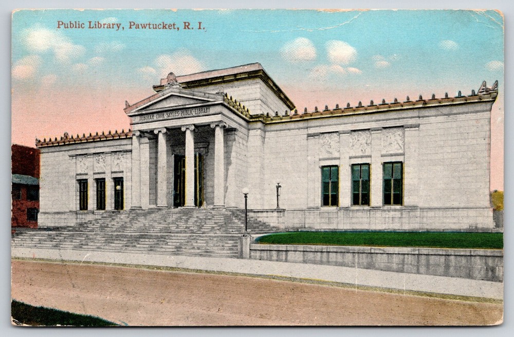Pawtucket Rhode Island~Front of Public Library Building~Vintage Postcard