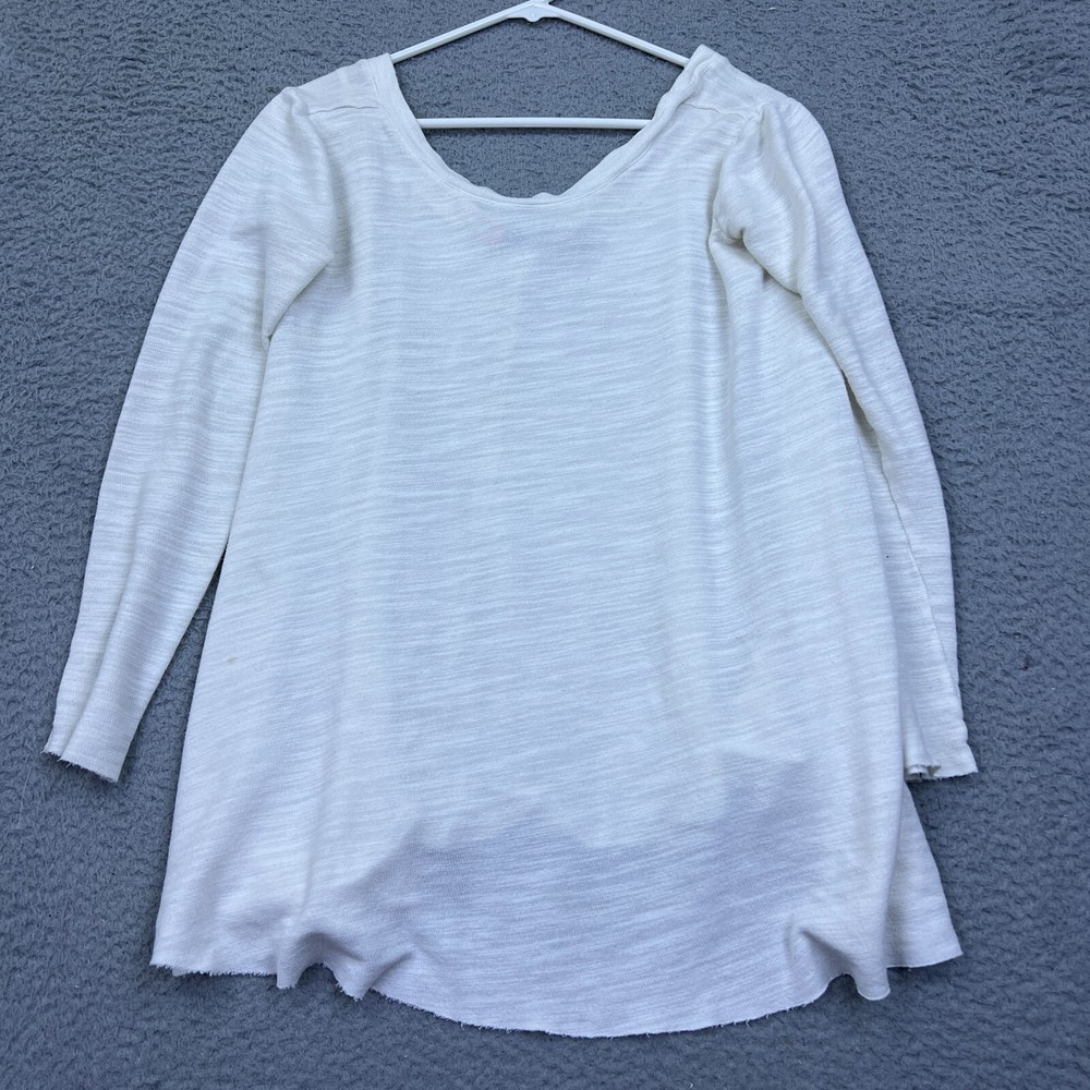 Free People Beach Top Womens Small Heathered White Long Sleeve Boho Oversize Top