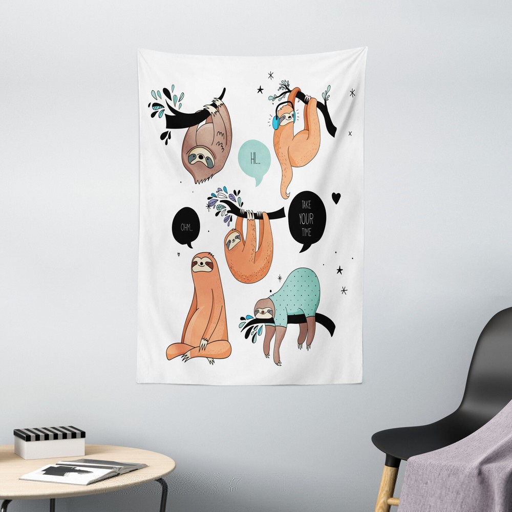 Animal Tapestry Smiling Sloth Cartoon Print Wall Hanging Decor