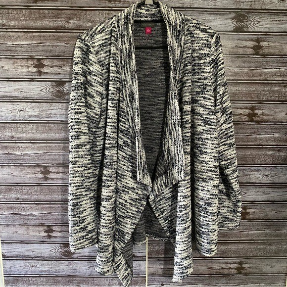 Vince Camuto Women's Open-Front Cardigan Size XL Black White Gray Textured