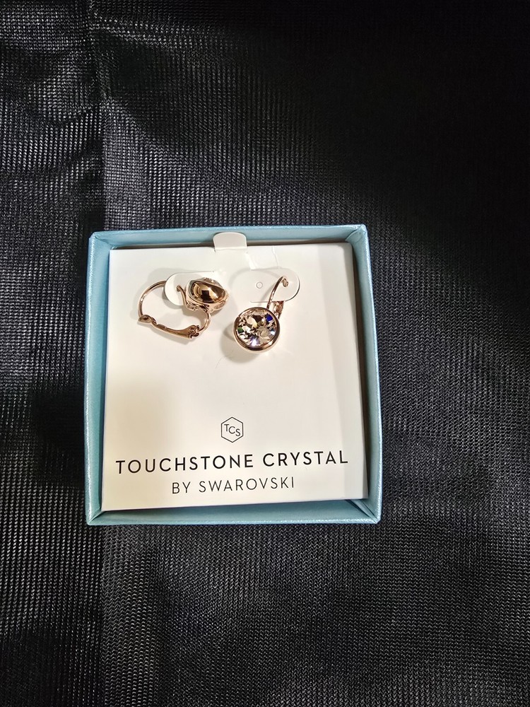 New RETIRED Touchstone Crystal Swarovski Earrings Bliss Rose Gold Silk