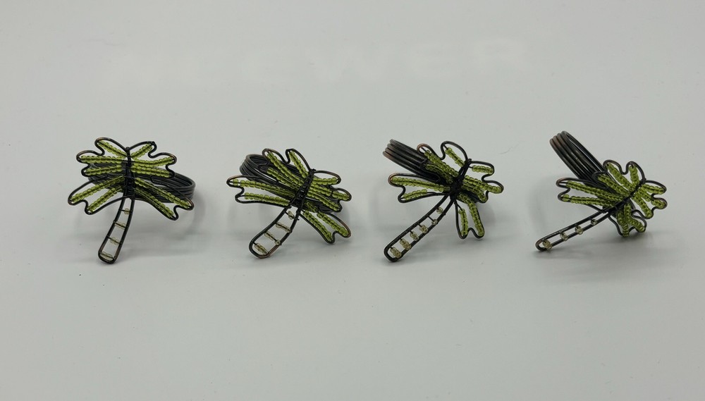 Set Of 4 Wire Beaded Palm Tree Napkin Rings Copper Tone Rings