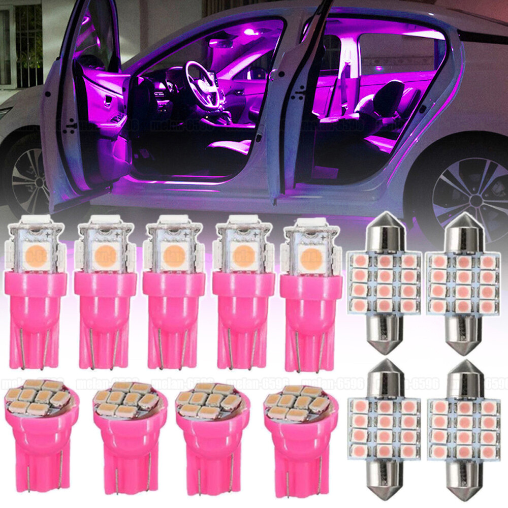 13pcs Car Interior Pink Combo LED Map Dome Trunk Door License Plate Light bulbs