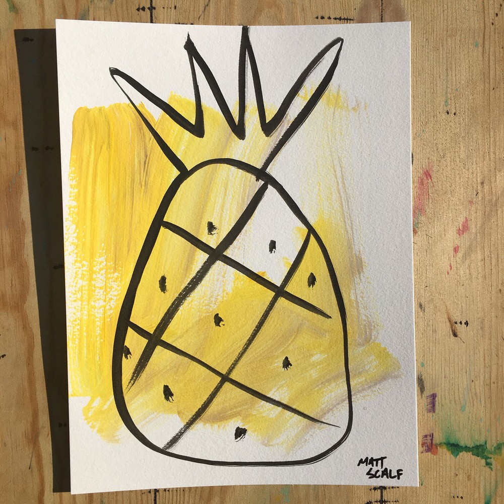 Matt Scalf Pineapple Abstract Street Minimalist Graffiti ORIGINAL PAINTING 9x12-image