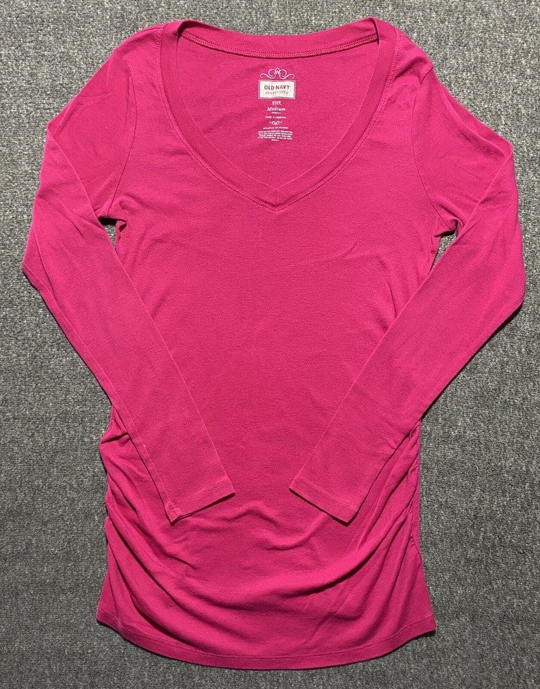 Old Navy Tee Dri Fit Athletic Cut Long Sleeve TShirt V-Neck Pink Womens Medium