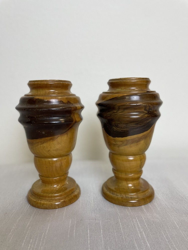 Solid Wood Vase 8” Tall Vintage MCM Hand Turned Two-toned Mid-Century