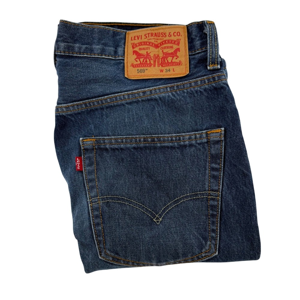 Levis 569 Loose Straight Denim Shorts Mens 34 Blue Medium Wash Cotton Jorts