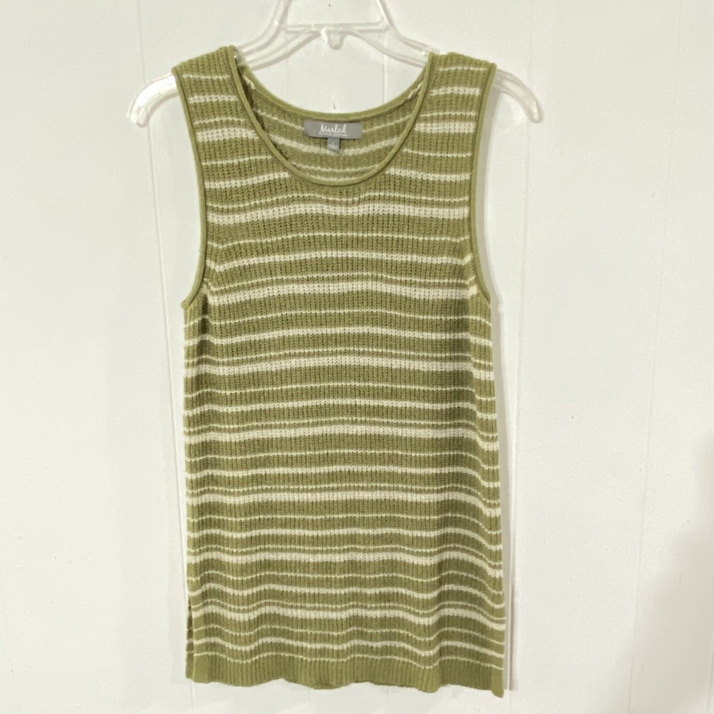 Marled Reuinited Clothing Sweater Tank Top Size L Green STRIPED Open-Weave