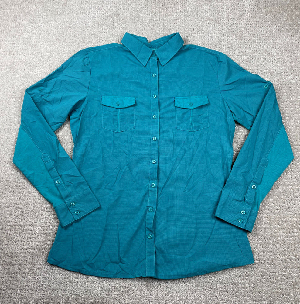 Kuhl Shirt Womens Medium Blue Button Up Stretch Hiking Outdoors Travel Gorpcore