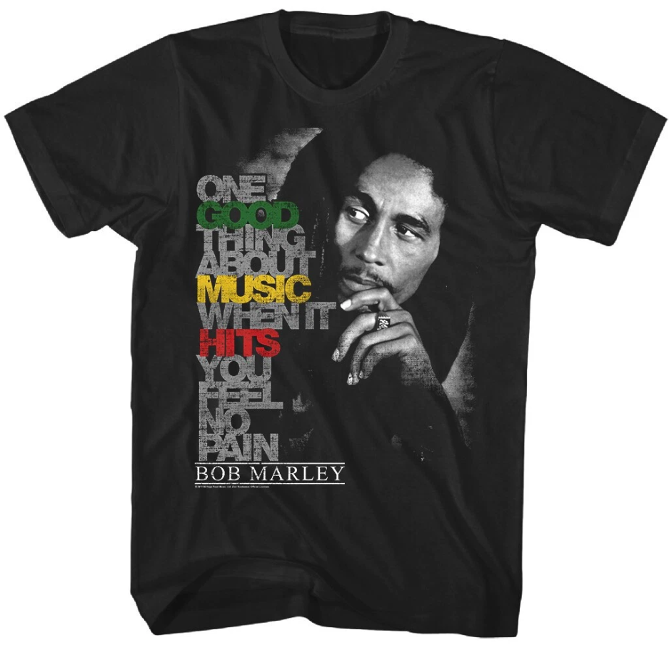 Bob Marley Good Music Hits T Shirt Mens Reggae Rock Classic Band Tee New Black