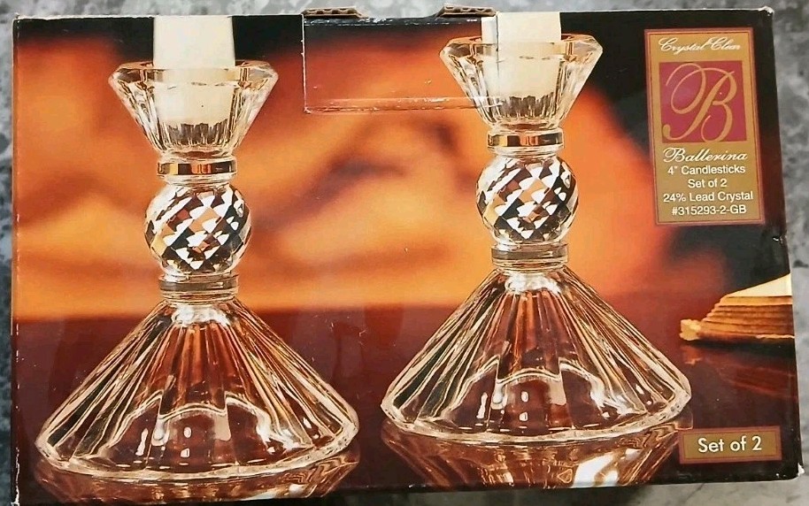 Crystal Glass Candle Holders - Made in USA - 4