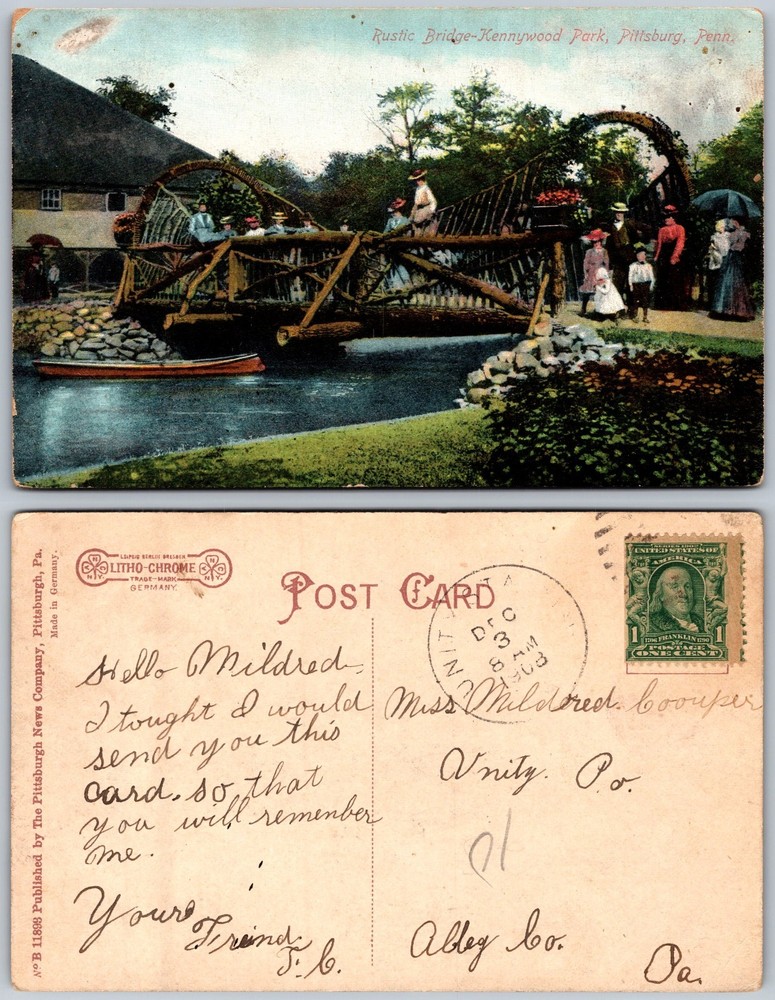 Kennywood Park Rustic Bridge Pittsburgh PA Postcard