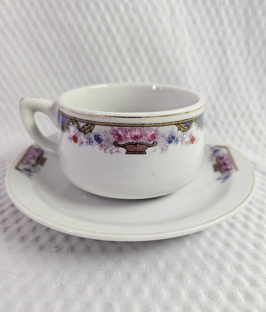 Vintage Demitasse Espresso Japan Tea Cup & Saucer Hand Painted Floral Design