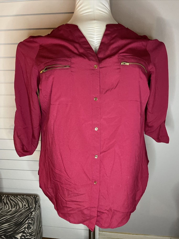 Woman's Avenue Raspberry Red Long Sleeve Button Up Blouse Top Size 22/24