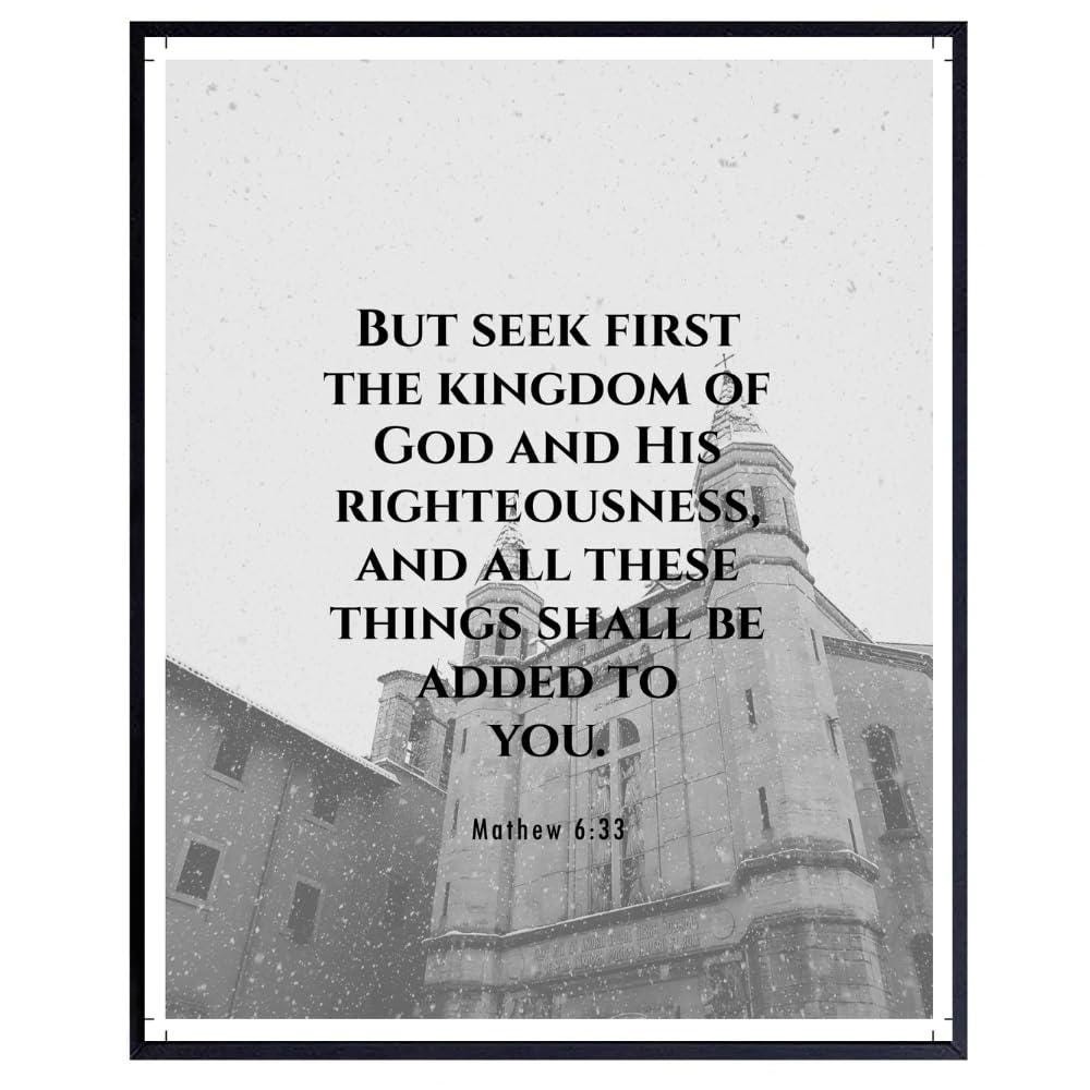Matthew 6:33 Bible Verse Wall Art – Christian Home Decor Poster Print Unframed